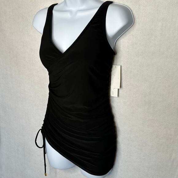 NWT Beyond Control Black Draped V-Neck Swimdress One-Piece – Size 8 - Picture 6 of 15